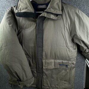 VTG Nike Silver Tag Medium Fleece Lined Down Fill Puffer Jacket Winter Zip Green